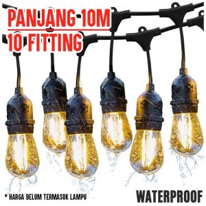 KABEL FITTING LAMPU GANTUNG E27 10 METER 10 FITING 20 FITTING OUTDOOR TAMAN WATERPROOF