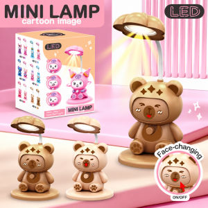 Mini LED Table Lamp Cute Cartoon Night Light Face Changing Lamp 3 Expressions Kids Room Desk Decoration