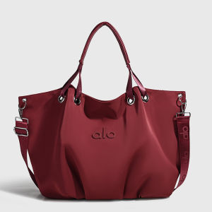 2026 Large Capacity Soft Nylon Tote Bag Six Solid Color Options Detachable Wide Crossbody Strap Leather Top Handle Dual Use Hand Carry Ladies Office Shoulder Bag