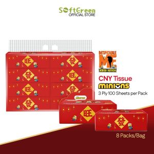 Minions Wettable Tissue Soft Packs (8 Packs/Bag) | FSC 3 PLY 100 SHEETS FACIAL TISSUE