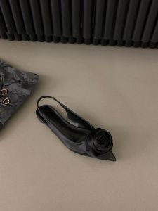 French Flat Black Toe Sandals Fairy Shoes Spring/summer Pointed Toe Rhinestone Temperament Single Shoe