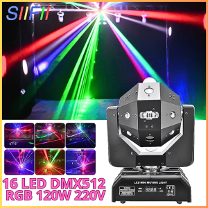 COD KIRIM CEPAT GVT Lampu Proyektor Panggung Disco Warna Warni Sensor Musik Ball Moving Head 16 LED DMX512 RGB 120W 220V - GV120