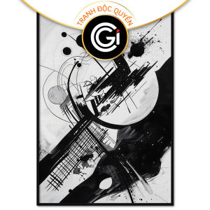 Tranh nghệ thuật trừu tượng trắng đen âm nhạc số hiện đại. Tranh treo tường dán tường trang trí nội thất.CGI-1019