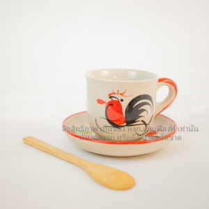 แก้วกาแฟ ชุดกาแฟ เซรามิก แก้วกาแฟเซรามิค  ขนาด 8ออนซ์  แก้วพร้อมจานรอง  แก้วกาแฟลายไก่ เซรามิคลำปาง ทนร้อนได้ดี