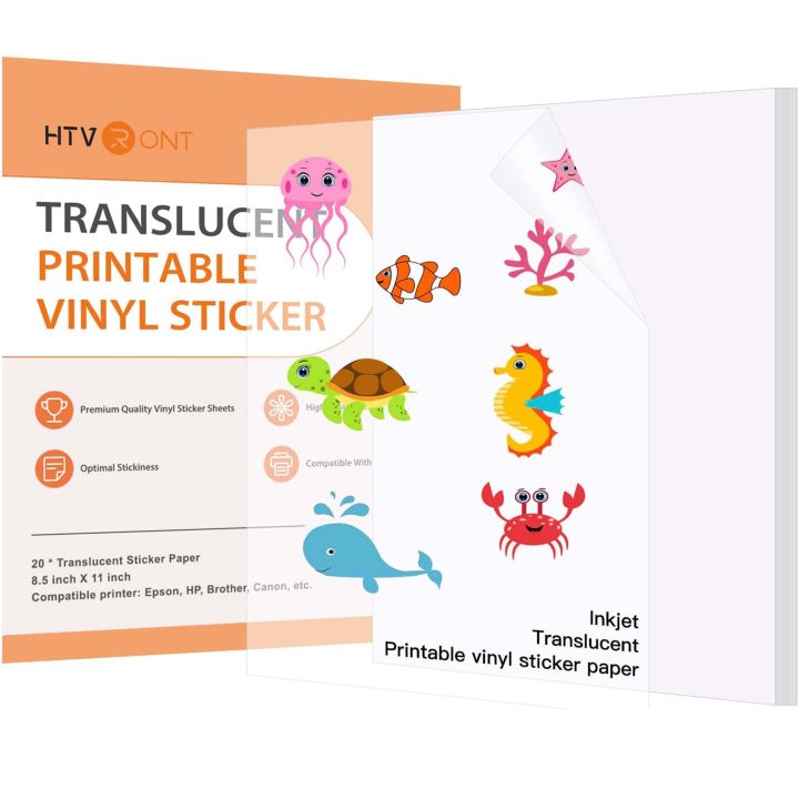 HTVRONT 20PCS Translucent Printable Vinyl Sticker Paper for Inkjet ...