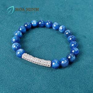 Vòng tay đá Kyanite (Sapphia nước) tự nhiên VIP size 8.3 li phối charm bạc luồng đính đá hợp mệnh Thủy Mộc Kim | Hoa Minh Gem