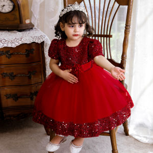 Dress Pesta Anak Perempuan / Party Dress Anak Perempuan Lengan Pendek / Dress Pesta Baby Sequin Mewah