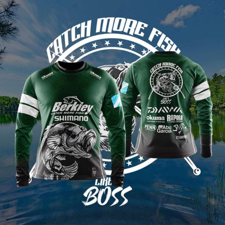 In stock] 2023 design print baju pancing 3d full sublimation green edition  & red edition men's tshirt long sleeve，Contact the seller for personalized  customization of the name