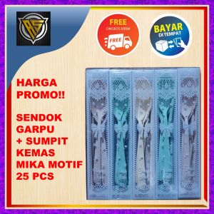 (25 PCS) Souvenir 1 SET Sendok Garpu Sumpit Travel Go Green Lokal Kemas Mika Motif Murah Unik Mewah