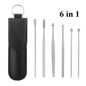 6 in 1Earpick Ear Wax Remover Ear Curette Spiral Ear Spoon Clean Earpick Portable Ear Cleaner Set