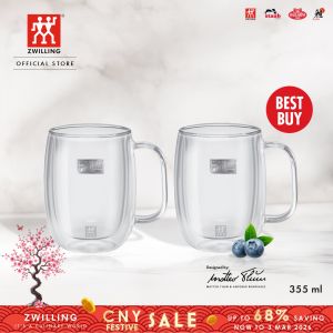 ZWILLING Sorrento Plus Set of 2 Coffee Cup with Handle 355ml / 12oz Double Wall Borosilicate Glass