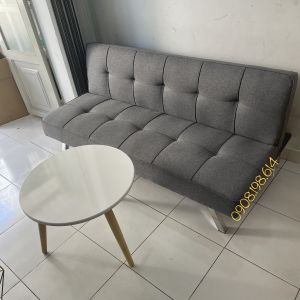 Bộ Sofa Giường Màu Xám Có Bàn Trà Tròn Đa Năng Tiện Dụng Nội Thất Phòng Khách Lắp Ráp Dễ Dàng