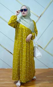 Daster Gamis Lengan Panjang Hagia Dress by mima.id Rayon Premium Motif Ruffle Hamil Busui Friendly