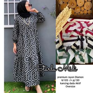 STARLA MIDI DRESS/ MIDI DRESS CITRA KIRANA TERBARU / MIDI DRESS WANITA RAYON TERBARU / DRESS CITRA KIRANA VIRAL / MIDI DRESS WANITA KEKINIAN / GAMIS MOTIF ADEM/ GAMIS RAYON DIAMON PREMIUM / BAJU WANITA TERBARU