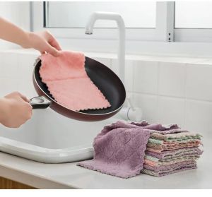 🇸🇬【SG stock】Cleaning Dish Cloth Home Kitchen Thicken Water Absorbent Velvet Towel Household kichen tools gadgets Kitchen Hand Towel Dish Cleaning Coral Fleece Microfiber Cloth Wipes Super Water Absorption 25cmx25cm /15cmx27cm/30*30cm Cleaning Cloth