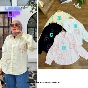 Kemeja Wanita Import Poplin Cotton dengan Bordir Tersedia dalam 4 Warna