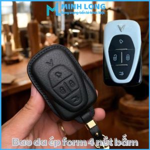 Bao Da Ép Form Chìa Khoá Ô Tô Vinfast VIN-V4 Cho Xe VF6 VF7 VF8 VF9 Mẫu Mới Lồi Bọc Chìa Khoá Da Bò Togo Thật Handmade