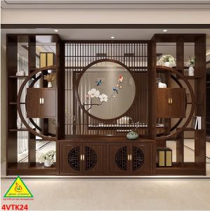 Vách ngăn phòng khách vách ngăn tủ kệ bằng gỗm bình phong tranh 4VTK24 - NỘI THẤT LẮP RÁP VIENDONGADV