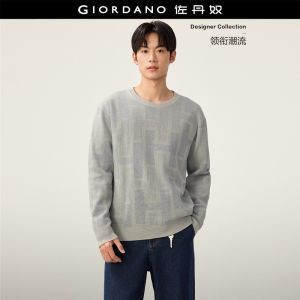 Giordano Men 3D pattern jacquard crewneck sweater Free Shipping 18056809