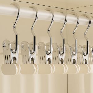 5Pcs Stainless Steel Clothespins with Hook Laundry Clothes Pegs Windproof Anti-Slip Space-Saving Hat Pants Socks Towel Hanger Clips Closet Organizer Supplies