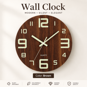 TOP TREND PH Luminous Wooden Glow in the Dark Minimalist Aesthetic Nordic Round Design Wall Clock