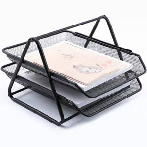 Metal Mesh File Organizer 2/3/4-Layer Multi-Compartment Storage Tray for Office Supplies