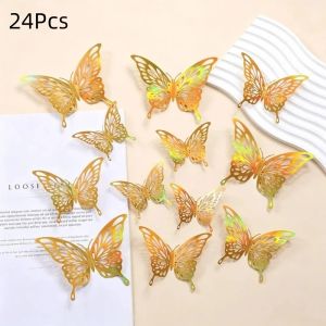 YAHURO 24Pcs Hollow Butterfly Wall Stickers Art Decoration Creative Butterfly Wall Decor Wall Decor Butterflies Decal 3D Butterfly Decals Room