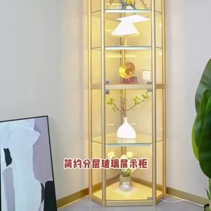 【Free Installation】Display Cabinet Figurine Model Wall Corner Glass Display Triangular Wine Storage Cabinet