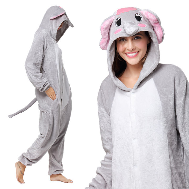 Gray Elephant Onesie for Adults Sleepwear Pajama Animal Costume