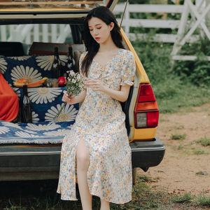 IELGY Womens Short Sleeve Thin Chiffon Floral Dress