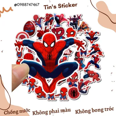 Set combo 7 21 35 miếng dán sticker Spider Man người nhện chống thấm nước dán nón mũ bảo hiểm laptop xe máy đàn guitar sổ