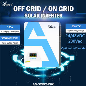 Anern 3.6KW/4.2KW/6.2KW อินเวอร์เตอร์พลังงานแสงอาทิตย์ เพียวไซน์เวฟ 230VAC 24V/48V ออนกริด ออฟกริด ไฮบริดInverter อินเวอร์เตอร์ไฮบริดพร้อม WIFI