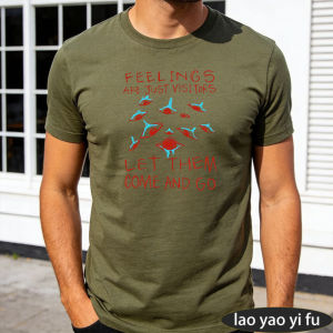 [Local Stock] HBESTY  Feelings Are Just Visitors Eye Doodle Quote Men Summer Cotton T Shirt Spiritual Minimal Graphic Niche Casual Tee
