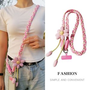 TEENI Phone Charm Flowers Phone Lanyard Crossbody Detachable Cell Phone Strap Fashion Anti-lost Phone Woven Chain Women Girls