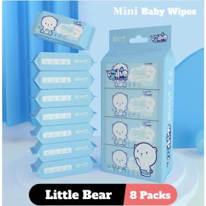8 Packet Mini Wet Wipes / Flushable Wet Tissue Option avail/ Portable Baby Wipe Purified Pure Water Safe use