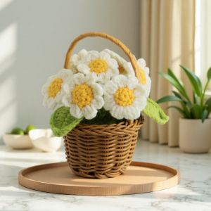 OPEAREY Mini Crochet Flower Pot Hand-knitted Daisy Table Ornament Wool Hand-knitted Sunflowers Home Decor