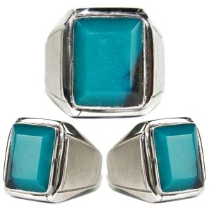 Natural Bacan Doko Majiko Blue dan Bacan Palamea Ring Monel Octagon