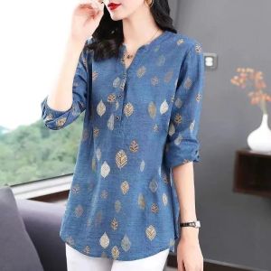 Ruidiandian Plus Size Blouse Womens Mid-length Shirt Summer New Fashion Print Shirt V-neck Loose Shirt Women Tops M L XL XXL 2XL 3XL 4XL