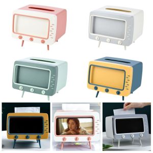 OWTWO Multifunctional Tissue Box Holder Creative Desktop Retro TV Tissue Box Cover Cute Accessory Paper Towel Holder Living Room
