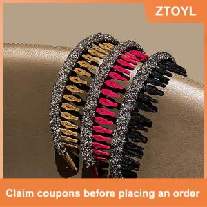 【ZTOYL】 Fashion Flocking Acrylic Rhinestone Bezel Hair Hoops for Women Ladies Solid Color Toothed Non-Slip Headband Hair Band Hair Accessories