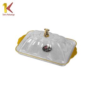 Satu Keluarga Set Nampan Saji Transparan Aesthetic C1206 Baki dengan Tutup Nampan Mewah Handle Gold