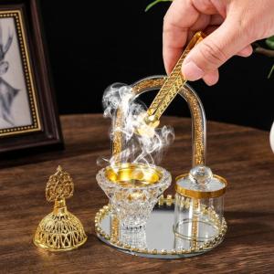 ชุดที่ใส่กระถางธูปตกแต่งอย่างหรูหราพร้อมถาดโถเก็บของสำหรับเป็นของขวัญวันหยุดที่แสดงห้องนั่งเล่นสำนักงาน