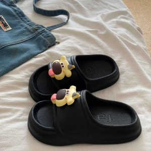 [Free Shipping] Cartoon Puppy-Themed Thick-Soled Slippers For Women Perfect For The Back-To-School Season Designed For Students Living In Dormitories With Non-Slip Eva Soles And Detachable Straps