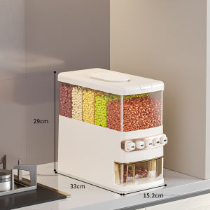 7/12KG Food-Grade Grain Dry Food Dispenser Organizer - 5-Compartment Airtight Rice Container with One-Touch Dispensing 6-Inch Slim Profile Fits Pantry Gaps Transparent BPA-Free PET Design (Rice/Beans/Peanuts Storage Solution)
