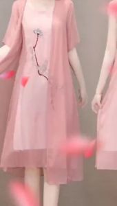 XIMAN Korean Blue Pink Green Chiffon Plus Size Two Pieces Casual Midi Dress㏇X0412