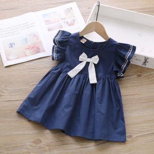 Fashion Korean Style Girls Dress Short Sleeve A-Line Dresses For Girls Kids Knee Length Dress Child Age 2-8-year-old Pre School Size 90-130 cm 2021 New Arrival