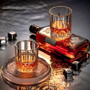 Elegant Vintage Whiskey Glassware Set - 4 Pieces Barware Collection for Liquor and Spirits