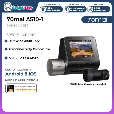 70mai A510-1 Dash Cam Set | Front and Rear | 140° Wide Angle FOV | Starvis 2 | 4G Connectivity | 1944P HDR | ADAS
