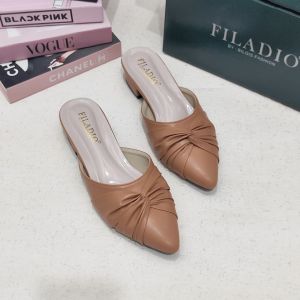 Sandal bustong wanita kekinian hak 3 cm filadio (kepang pita)