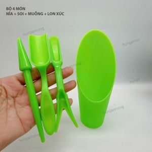Bộ 4 món nhựa PP cao cấp dùng soi ươm hạt xẻng di dời cây con muỗng lon xúc nhỏ gọn - xem trong mô tả